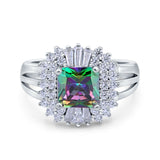 Cushion Cut Art Deco Wedding Ring Simulated Cubic Zirconia 925 Sterling Silver