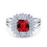 Cushion Cut Art Deco Wedding Ring Simulated Cubic Zirconia 925 Sterling Silver
