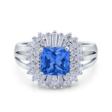 Cushion Cut Art Deco Wedding Ring Simulated Cubic Zirconia 925 Sterling Silver
