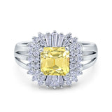 Cushion Cut Art Deco Wedding Ring Simulated Cubic Zirconia 925 Sterling Silver