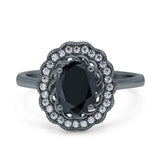 Art Deco Wedding Ring Oval Cut Solid Simulated Cubic Zirconia 925 Sterling Silver