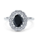 Art Deco Wedding Ring Oval Cut Solid Simulated Cubic Zirconia 925 Sterling Silver
