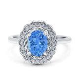Art Deco Wedding Ring Oval Cut Solid Simulated Cubic Zirconia 925 Sterling Silver