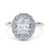 Art Deco Wedding Ring Oval Cut Solid Simulated Cubic Zirconia 925 Sterling Silver