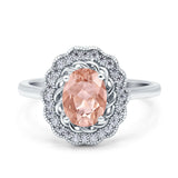 Art Deco Wedding Ring Oval Cut Solid Simulated Cubic Zirconia 925 Sterling Silver