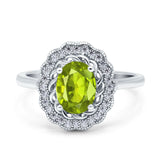 Art Deco Wedding Ring Oval Cut Solid Simulated Cubic Zirconia 925 Sterling Silver
