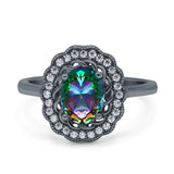 Art Deco Wedding Ring Oval Cut Solid Simulated Cubic Zirconia 925 Sterling Silver