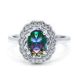 Art Deco Wedding Ring Oval Cut Solid Simulated Cubic Zirconia 925 Sterling Silver
