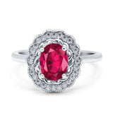 Art Deco Wedding Ring Oval Cut Solid Simulated Cubic Zirconia 925 Sterling Silver
