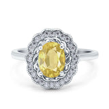 Art Deco Wedding Ring Oval Cut Solid Simulated Cubic Zirconia 925 Sterling Silver