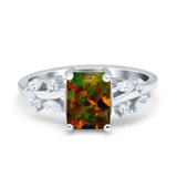 Emerald Cut Art Deco Engagement Wedding Bridal Ring Round Simulated Cubic Zirconia 925 Sterling Silver