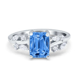 Emerald Cut Art Deco Engagement Wedding Bridal Ring Round Simulated Cubic Zirconia 925 Sterling Silver