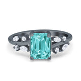 Emerald Cut Art Deco Engagement Wedding Bridal Ring Round Simulated Cubic Zirconia 925 Sterling Silver