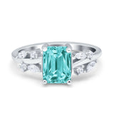 Emerald Cut Art Deco Engagement Wedding Bridal Ring Round Simulated Cubic Zirconia 925 Sterling Silver