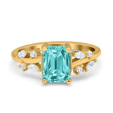 Emerald Cut Art Deco Engagement Wedding Bridal Ring Round Simulated Cubic Zirconia 925 Sterling Silver