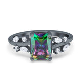 Emerald Cut Art Deco Engagement Wedding Bridal Ring Round Simulated Cubic Zirconia 925 Sterling Silver