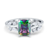 Emerald Cut Art Deco Engagement Wedding Bridal Ring Round Simulated Cubic Zirconia 925 Sterling Silver