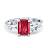 Emerald Cut Art Deco Engagement Wedding Bridal Ring Round Simulated Cubic Zirconia 925 Sterling Silver