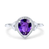 Teardrop Pear Art Deco Engagement Wedding Bridal Halo Ring Round Simulated Cubic Zirconia 925 Sterling Silver