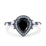Teardrop Pear Art Deco Engagement Wedding Bridal Halo Ring Round Simulated Cubic Zirconia 925 Sterling Silver