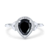 Teardrop Pear Art Deco Engagement Wedding Bridal Halo Ring Round Simulated Cubic Zirconia 925 Sterling Silver
