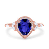 Teardrop Pear Art Deco Engagement Wedding Bridal Halo Ring Round Simulated Cubic Zirconia 925 Sterling Silver