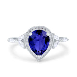 Teardrop Pear Art Deco Engagement Wedding Bridal Halo Ring Round Simulated Cubic Zirconia 925 Sterling Silver