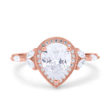 Teardrop Pear Art Deco Engagement Wedding Bridal Halo Ring Round Simulated Cubic Zirconia 925 Sterling Silver