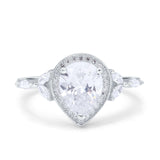 Teardrop Pear Art Deco Engagement Wedding Bridal Halo Ring Round Simulated Cubic Zirconia 925 Sterling Silver