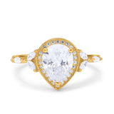 Teardrop Pear Art Deco Engagement Wedding Bridal Halo Ring Round Simulated Cubic Zirconia 925 Sterling Silver