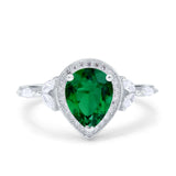 Teardrop Pear Art Deco Engagement Wedding Bridal Halo Ring Round Simulated Cubic Zirconia 925 Sterling Silver