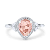 Teardrop Pear Art Deco Engagement Wedding Bridal Halo Ring Round Simulated Cubic Zirconia 925 Sterling Silver