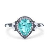 Teardrop Pear Art Deco Engagement Wedding Bridal Halo Ring Round Simulated Cubic Zirconia 925 Sterling Silver