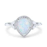 Teardrop Pear Art Deco Engagement Wedding Bridal Halo Ring Round Simulated Cubic Zirconia 925 Sterling Silver