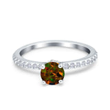 Art Deco Wedding Engagement Ring Simulated Cubic Zirconia Accent Vintage Bridal Ring Round 925 Sterling Silver