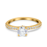 Art Deco Wedding Engagement Ring Simulated Cubic Zirconia Accent Vintage Bridal Ring Round 925 Sterling Silver