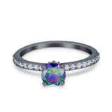 Art Deco Wedding Engagement Ring Simulated Cubic Zirconia Accent Vintage Bridal Ring Round 925 Sterling Silver