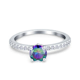 Art Deco Wedding Engagement Ring Simulated Cubic Zirconia Accent Vintage Bridal Ring Round 925 Sterling Silver