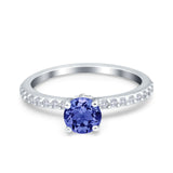 Art Deco Wedding Engagement Ring Simulated Cubic Zirconia Accent Vintage Bridal Ring Round 925 Sterling Silver