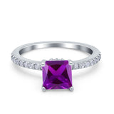 Cushion Cut Art Deco Vintage Engagement Wedding Bridal Ring Round Simulated Cubic Zirconia Accent 925 Sterling Silver