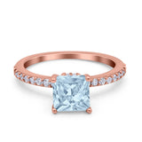 Cushion Cut Art Deco Vintage Engagement Wedding Bridal Ring Round Simulated Cubic Zirconia Accent 925 Sterling Silver