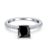 Cushion Cut Art Deco Vintage Engagement Wedding Bridal Ring Round Simulated Cubic Zirconia Accent 925 Sterling Silver