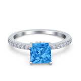 Cushion Cut Art Deco Vintage Engagement Wedding Bridal Ring Round Simulated Cubic Zirconia Accent 925 Sterling Silver