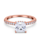 Cushion Cut Art Deco Vintage Engagement Wedding Bridal Ring Round Simulated Cubic Zirconia Accent 925 Sterling Silver