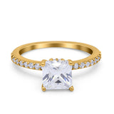 Cushion Cut Art Deco Vintage Engagement Wedding Bridal Ring Round Simulated Cubic Zirconia Accent 925 Sterling Silver