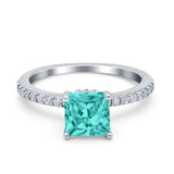Cushion Cut Art Deco Vintage Engagement Wedding Bridal Ring Round Simulated Cubic Zirconia Accent 925 Sterling Silver