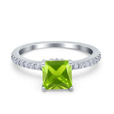 Cushion Cut Art Deco Vintage Engagement Wedding Bridal Ring Round Simulated Cubic Zirconia Accent 925 Sterling Silver