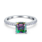 Cushion Cut Art Deco Vintage Engagement Wedding Bridal Ring Round Simulated Cubic Zirconia Accent 925 Sterling Silver