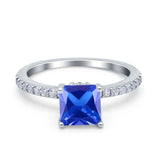 Cushion Cut Art Deco Vintage Engagement Wedding Bridal Ring Round Simulated Cubic Zirconia Accent 925 Sterling Silver