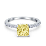 Cushion Cut Art Deco Vintage Engagement Wedding Bridal Ring Round Simulated Cubic Zirconia Accent 925 Sterling Silver